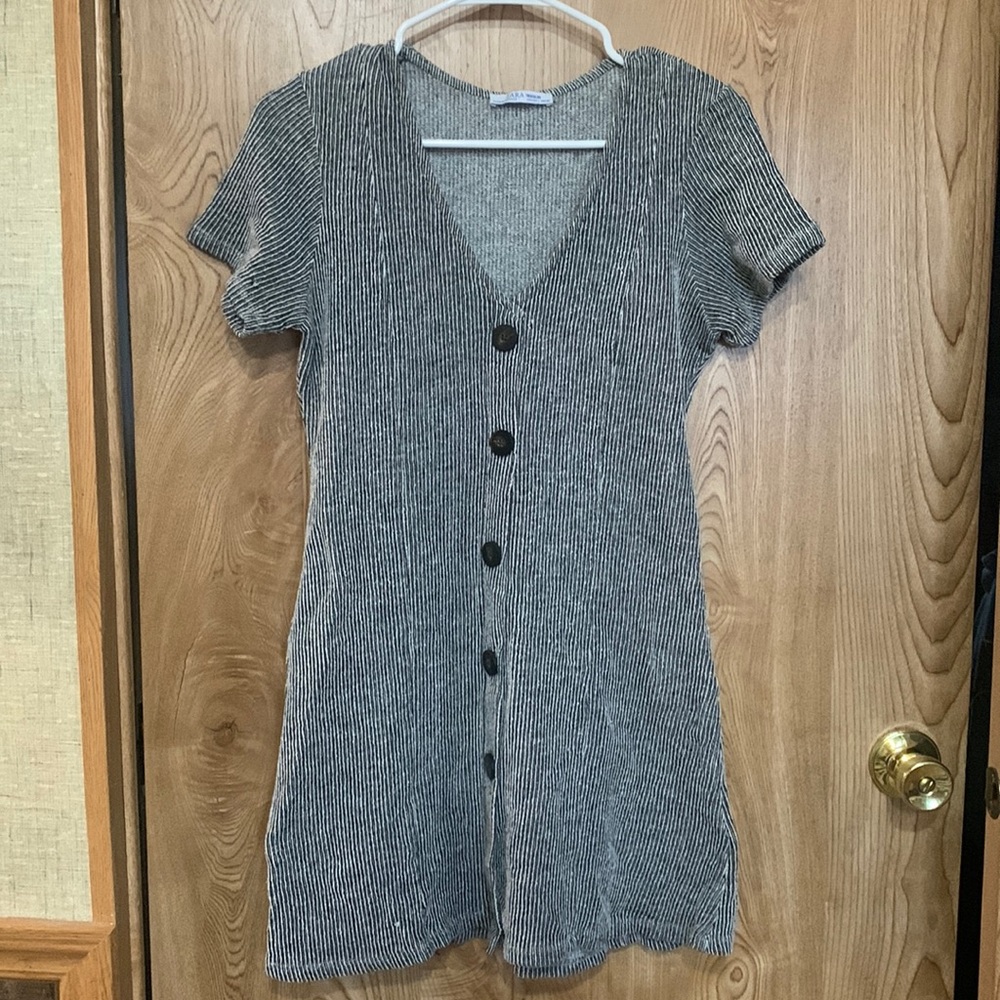 Zara, black and white dress with large buttons down the front, size Large